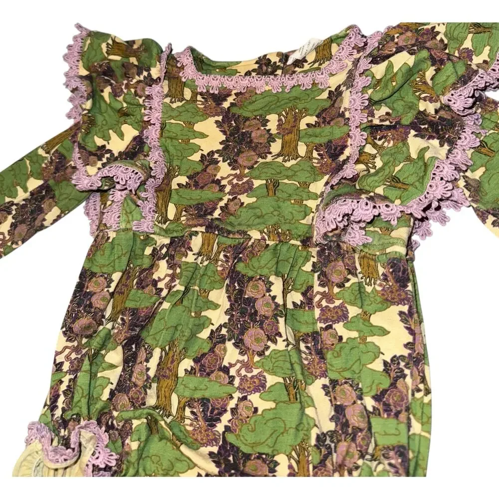 Kate Quinn Floral Forest Bubble Romper Toddler Size 18-24 Mon Ruffle Lace Bamboo
